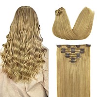 Doores Hair Extensions Clip In Human Hair Dirty Blonde 12 Inch 7Pcs 80G Clip In Real Human Hair Extensions Natural Hair Extens