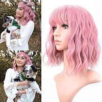 Vckovcko Ombre 3 Tone Color Curly Bob Wig With Air Bangs Natural Curly Wavy Short Bob Wigs Womens Shoulder Length Wigs Syntheti