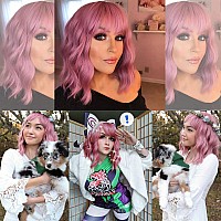 Vckovcko Ombre 3 Tone Color Curly Bob Wig With Air Bangs Natural Curly Wavy Short Bob Wigs Womens Shoulder Length Wigs Syntheti