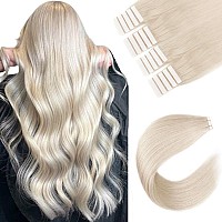 Sixstarhair Tape In Hair Extensions Silky Straight 100 Percent Remy Human Hair Soft Glue White Blonde Tape In Hair Extensions Hu