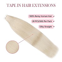 Sixstarhair Tape In Hair Extensions Silky Straight 100 Percent Remy Human Hair Soft Glue White Blonde Tape In Hair Extensions Hu