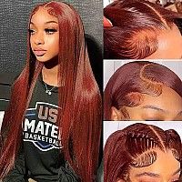 Queen Story 28 Inch Reddish Brown Straight Lace Front Wigs Human Hair 13X4 Hd Lace Front Wigs Human Hair Pre Plucked With Baby