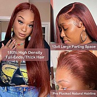 Queen Story 28 Inch Reddish Brown Straight Lace Front Wigs Human Hair 13X4 Hd Lace Front Wigs Human Hair Pre Plucked With Baby