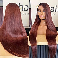 Queen Story 28 Inch Reddish Brown Straight Lace Front Wigs Human Hair 13X4 Hd Lace Front Wigs Human Hair Pre Plucked With Baby