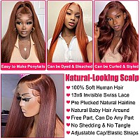 Queen Story 28 Inch Reddish Brown Straight Lace Front Wigs Human Hair 13X4 Hd Lace Front Wigs Human Hair Pre Plucked With Baby