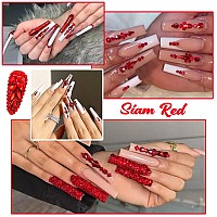 Qiipii 2052Pcs Red Nail Rhinestones 72 Multi Shapes Siam Red Rhinestones For Nails Flatback Nail Gems K9 Glass Round Ruby Red Be