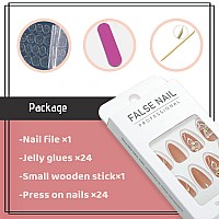 Yosomk Nude Almond Fake Nails Medium Press On Nails With Flower Designs Glossy False Nails Glitter Rhinestones Stick On Artifici