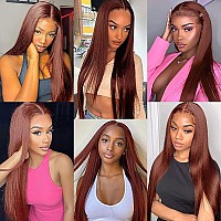 Queen Story 24 Inch Reddish Brown Straight Lace Front Wigs Human Hair 13X4 Hd Lace Front Wigs Human Hair Pre Plucked With Baby