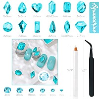 1300Pcs Aquamarine Nail Rhinestones Water Blue Rhinestones For Nails 60 Multi Shapes Big Gems 1240 Flatback Round Beads K9 Glas