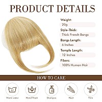 Reecho Bangs Hair Clip In Bangs 100 Real Human Hair 3 Secure Clips In Blunt Cut Full Fringe French Bangs Natural Thick Volume