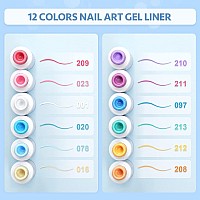 Gaoy Gel Polish Nail Art Gel Liner Set 12 Colors Gel X Nail Paint Kit Of White Pink For Nail Design Diy Manicure And Pedicure A