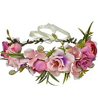 Ynimioaox Handmade Adjustable Flower Wreath Headband Halo Floral Crown Garland Headpiecen31Pinklish Purple