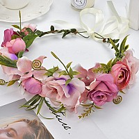 Ynimioaox Handmade Adjustable Flower Wreath Headband Halo Floral Crown Garland Headpiecen31Pinklish Purple