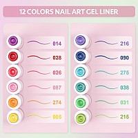 Gaoy Gel Polish Nail Art Gel Liner Set 12 Colors Rainbow Gel X Nail Paint Kit Of Pink Red For Nail Design Diy Manicure And Pedi