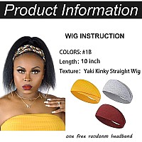 Vligcor 10Inch Kinky Straight Headband Wigs For Black Women None Lace Synthetic Hair Headband Wigs Long Yaki Straight Wigs Natur