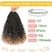 Fulcrum Goddess Box Braids Crochet Hair 12 Inch 9 Packs Box Braids Crochet Hair For Women Crochet Braids With Curly Ends 12In