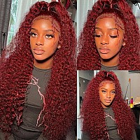 Larhali 99J Hd Lace Front Wigs Human Hair Pre Plucked 180 Density Burgundy 13X6 Deep Wave Frontal Wigs Natural Hairline Human H