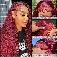 Larhali 99J Hd Lace Front Wigs Human Hair Pre Plucked 180 Density Burgundy 13X6 Deep Wave Frontal Wigs Natural Hairline Human H