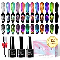 Supwee Cat Eye Gel Nail Polish Set 12 Colors 9D Magnetic Nail Polish Gel Galaxy Cateye Nail Gel Polish With 1 Black Gel And Ma