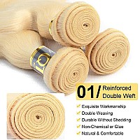 Qthair Beauty Human Hair Blonde Bundles 14A Grade 100 Brazilian Human Hair Color 613 Platinum Blonde Body Wave 16 Light Blond