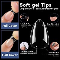 Una Gella Short Almond Nail Tips 504Pcs Preshape Short Almond Gel X Nail Tips 12 Sizes Short Almond Press On Nails Soft Gel Acr