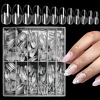 Addfavor 600Pcs Gel X Nail Tips Clear Oval Almond Nail Tips Medium Length Full Cover Round False Fake Nail Tip For Salon And Hom