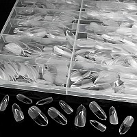 Addfavor 600Pcs Gel X Nail Tips Clear Oval Almond Nail Tips Medium Length Full Cover Round False Fake Nail Tip For Salon And Hom