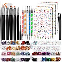 Fandamei Nail Art Kit Nail Art Brushes Set Nail Art Dotting Tools Nail Stickers Butterfly Nail Art Sequins Nail Foils Nail