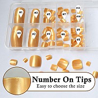 Addfavor 120Pcs False Toe Nails Gold Glossy Press On Toenails Short Full Cover Square Fake Toenails Acrylic Nail Tips 12 Sizes F