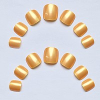 Addfavor 120Pcs False Toe Nails Gold Glossy Press On Toenails Short Full Cover Square Fake Toenails Acrylic Nail Tips 12 Sizes F