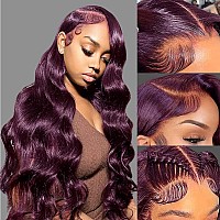 Deep Purple Lace Front Wigs 13X4 Dark Burgundy Body Wave Lace Front Wigs Human Hair For Women 180 Density Wig Lace Front Wig Pr