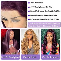 Deep Purple Lace Front Wigs 13X4 Dark Burgundy Body Wave Lace Front Wigs Human Hair For Women 180 Density Wig Lace Front Wig Pr