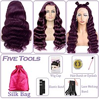 Deep Purple Lace Front Wigs 13X4 Dark Burgundy Body Wave Lace Front Wigs Human Hair For Women 180 Density Wig Lace Front Wig Pr