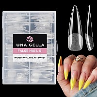 Una Gella Clear Stiletto Fake Nails 216Pcs Extra Long Stiletto Nails Full Cover Clear Gel Nail Tips No Need File Long Stiletto F