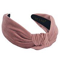 Yetasi Womens Knotted Headband Dusty Pink Velvet Top Knot Fashion Head Bands With Nonslip Material