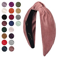 Yetasi Womens Knotted Headband Dusty Pink Velvet Top Knot Fashion Head Bands With Nonslip Material