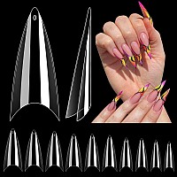 Lionvison 500Pcs Clear Stiletto Nail Tips Medium Wide Acrylic Nail Tips For Dip Powder Half Cover False Nail Tips French Tips