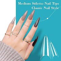 Lionvison 500Pcs Clear Stiletto Nail Tips Medium Wide Acrylic Nail Tips For Dip Powder Half Cover False Nail Tips French Tips