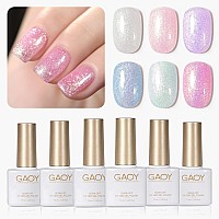 Gaoy Pearl Gel Nail Polish Set In White Pink Peach Purple Blue Violet Holographic Finishes Longlasting Glitter Shimmer Gel Po