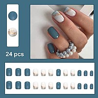 Magrace Short Press On Nails French Tip Fake Nails With Designs 24 Pcs Square False Stick On Nails For Women A15