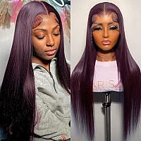 Dark Burgundy Lace Front Wigs Human Hair 13X4 Deep Purple Straight Hd Lace Frontal Wig Human Hair Wigs For Women Glueless Wigs H