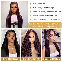 Dark Burgundy Lace Front Wigs Human Hair 13X4 Deep Purple Straight Hd Lace Frontal Wig Human Hair Wigs For Women Glueless Wigs H