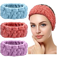 Chuangdi 3 Pieces Elastic Headband For Makeup Yoga Sports Shower Head Wrap For Women And Girls Red Blue Purple