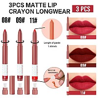 Evpct 3Pcs Dark Ruby Deep Apple Red Matte Lipstick And Lip Crayon Stick Liner Pencil Set Sharpener Waterproof Long Lasting 24 Ho