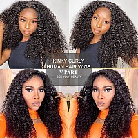 Klaiyi Curly V Part Wig Human Hair No Leave Out Upgrade U Part Wigs For Women 180 Density Brazilian Virgin Afro Kinky Curly V S