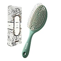 Rhos Nopull Detangler Brush For Women Men Kids Soft Bristles For Smooth Wet And Dry Hair Easy Clean Vented Design Green