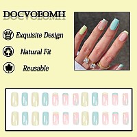 Docvoeomh Press On Nails Short Fake Nails French Tip Acrylic Daisy Glue On Nails Glossy Stick On Nails Artificial Nails For Wome