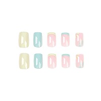 Docvoeomh Press On Nails Short Fake Nails French Tip Acrylic Daisy Glue On Nails Glossy Stick On Nails Artificial Nails For Wome