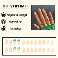 Docvoeomh Green French Tip Press On Nails Short Fake Nails Acrylic Glue On Nails Square False Nails Daisy Stick On Nails For Wom