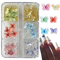 Loveourhome 3D Flower Nail Art Charms Colorful Blossom Floral Butterfly Accessories Gold Pearl Caviar Beads Jewelry Acrylic Nail